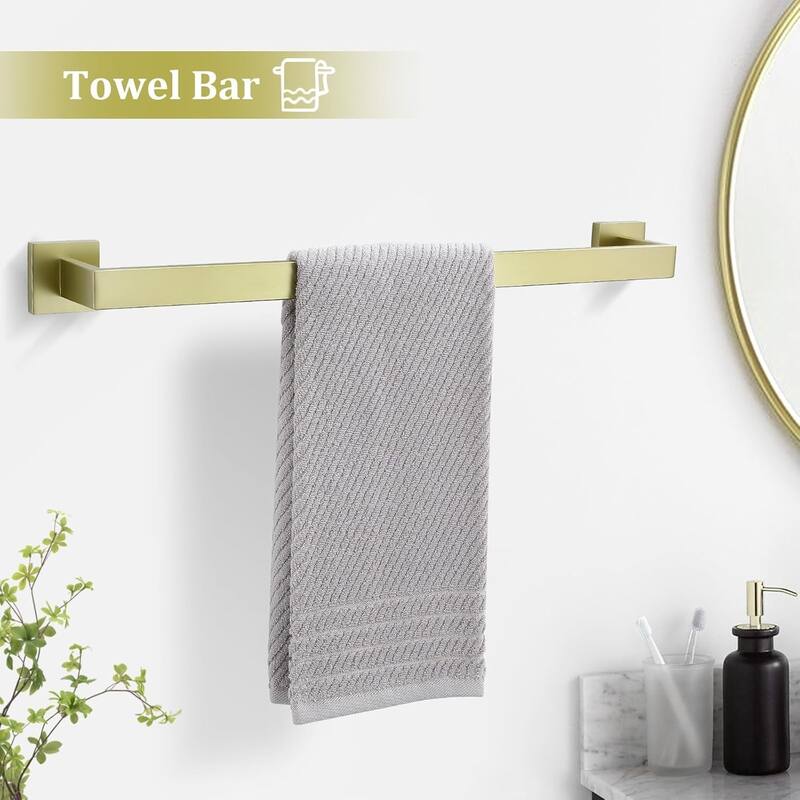 (Brushed Light Gold) 4-Piece Bathroom Hardware Set 16 Inch Towel Bar Set, High Quality Stainless Steel.