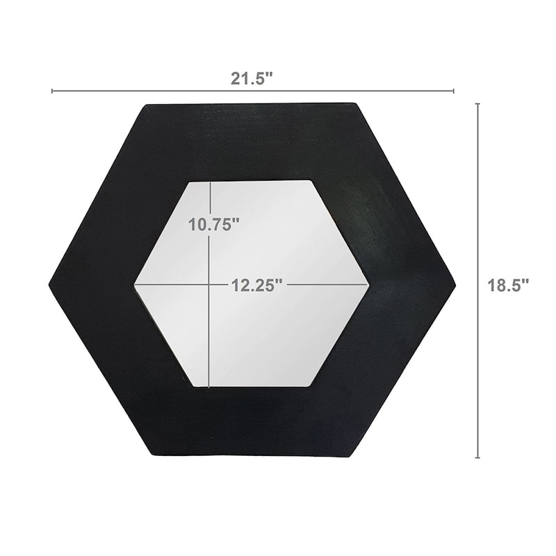 18.5" x 18.5" Hexagon Mirror with Solid Wood Frame, Wall Decor for Living Room Bathroom Hallway