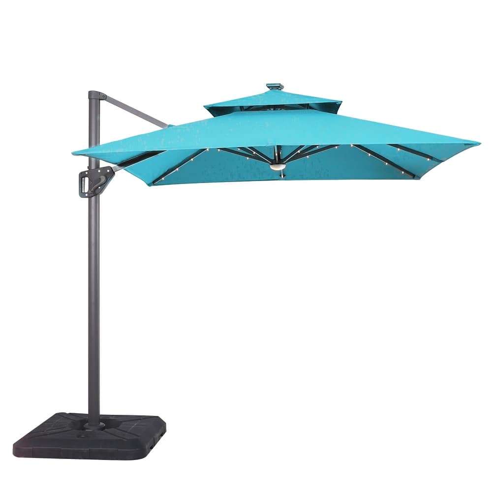 Furniture of America Yetta 8-foot LED Lights Steel Cantilever Offset Tilt Square Roma Umbrella with Base