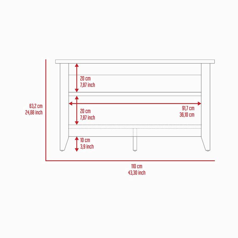 2-Shelf Rectangle Storage Bench Black