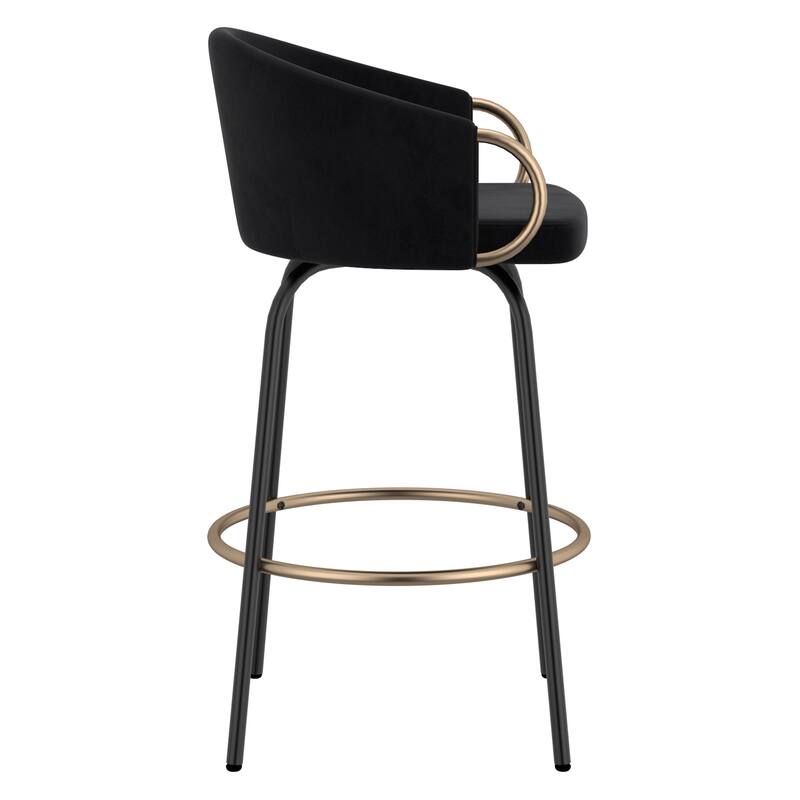 Contemporary Velvet and Metal 26" Counter Stool, Set of 4 - Grey and Black and Gold