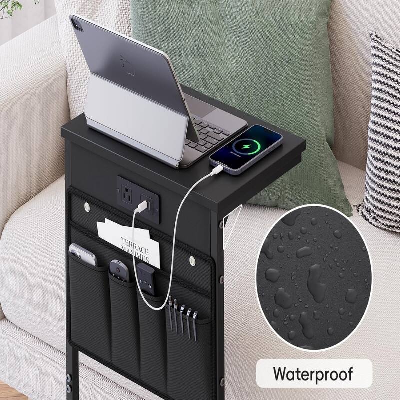 C Shaped End Table with Charging Station - 16.35"D x 10.84"W x 28.23"H