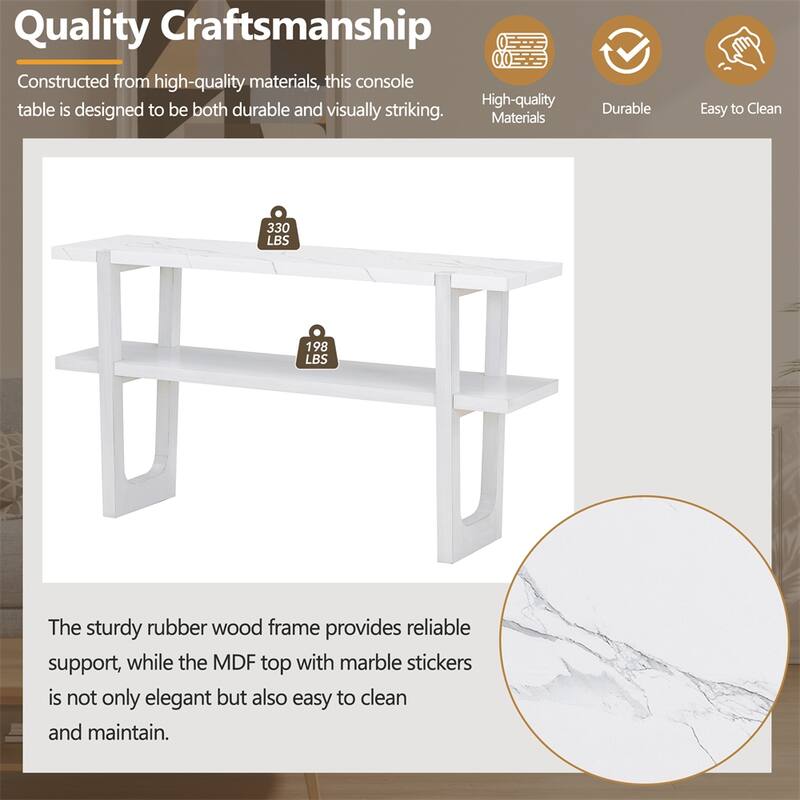 Retro Elegant Console Table with Marble-Effect Top & Versatile Storage