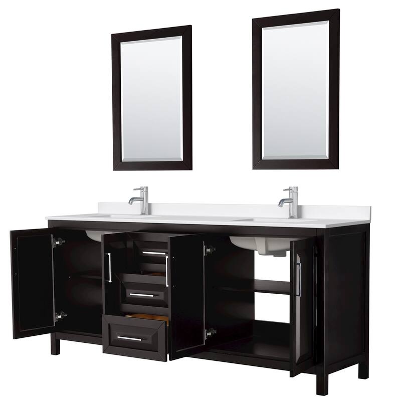 Daria 80-inch Double Vanity, Single Hole Quartz Top, 24-inch Mirrors