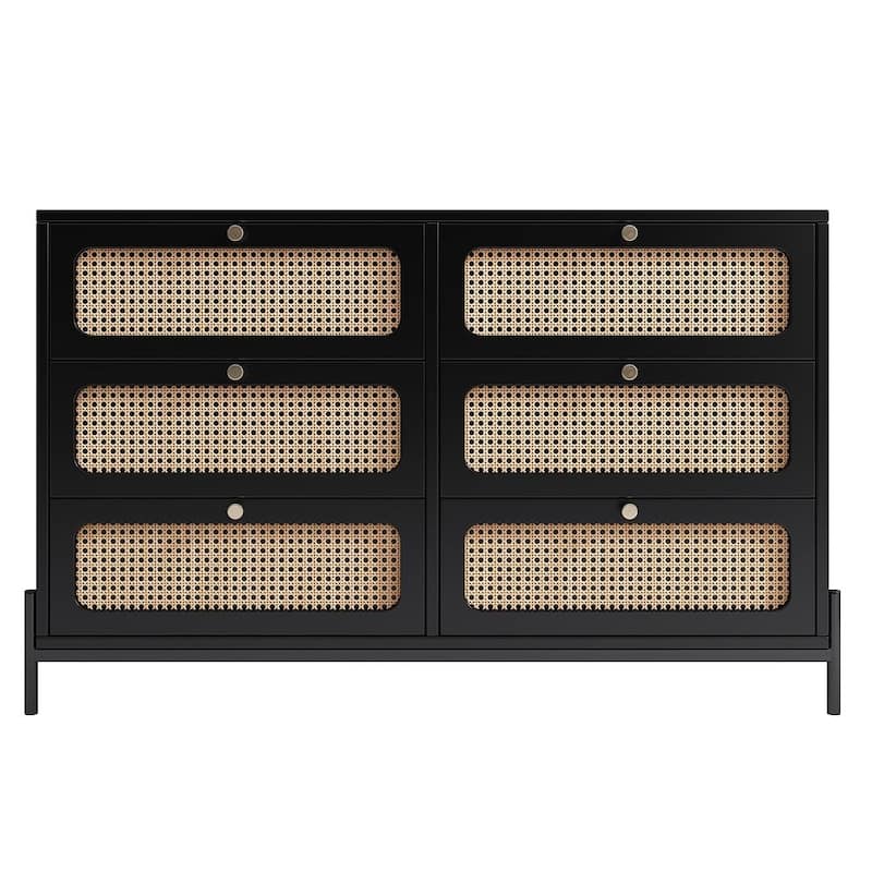 Farmhouse Rattan Dresser with 6 Drawers for bedroom