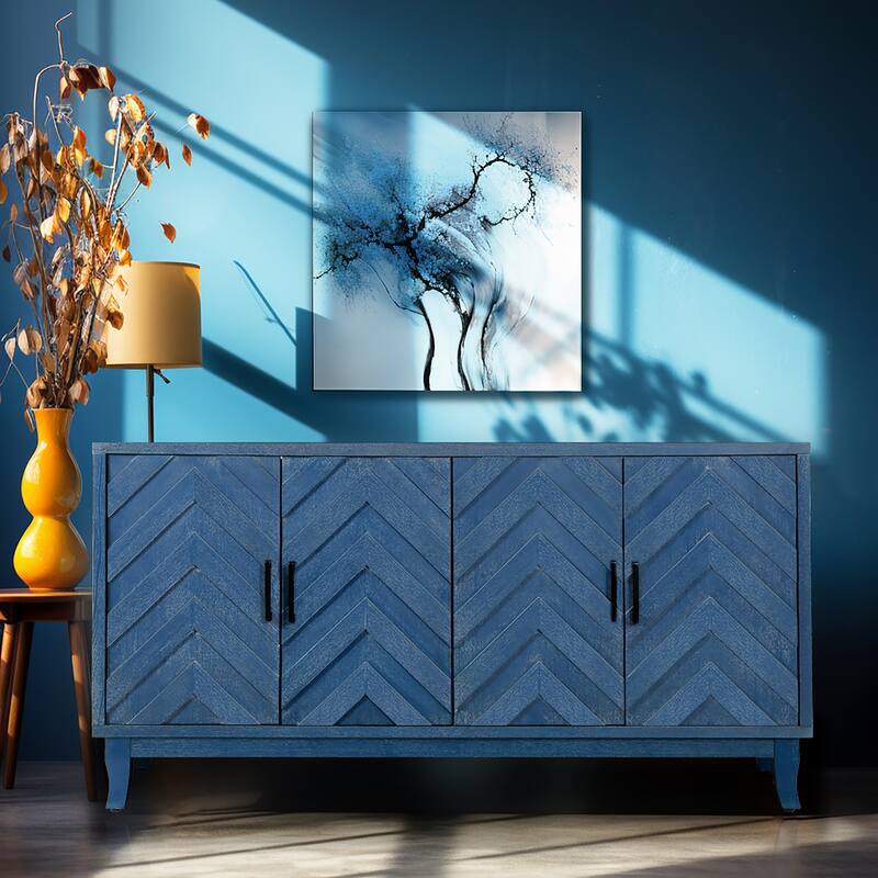 4-Door Lacquered Buffet Cabinet with Adjustable Shelves for Entryway & Living Room Storage Solutions