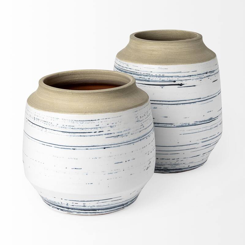 Blue White and Sand Coastal Ceramic Vase
