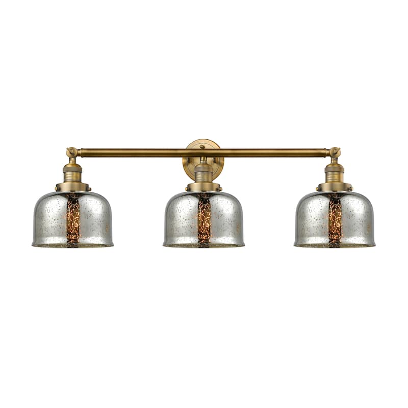 Innovations Lighting Large Bell 3 Light 32" Wide Bathroom Vanity Light - Brushed Brass / Silver Plated Mercury