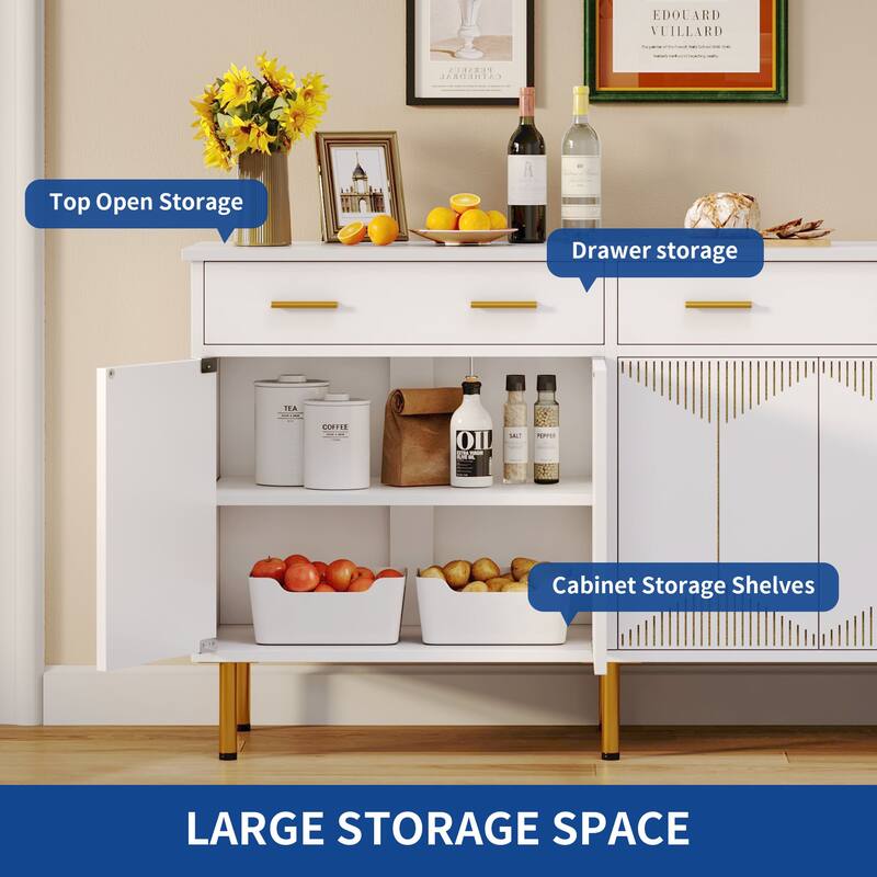 Moasis 55'' Sideboard Buffet Cabinets with 2 Large Drawer Kitchen Storage Cabinets, Wood Coffee Bar Tables