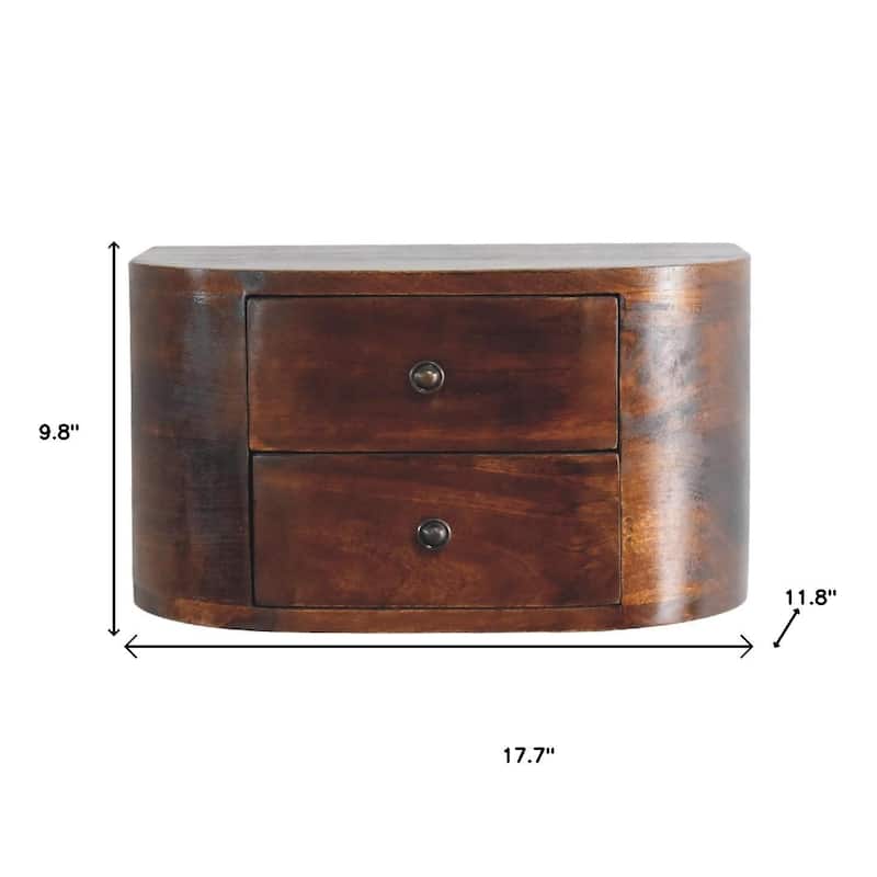 HomeRoots 18" Brown Solid Wood Round Two Drawer Floating Nightstand