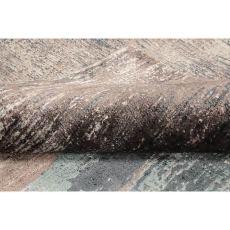 Hand Knotted Oriental Viscose Silk Carpet Modern Pictorial Multi-Colored Abstract Area Rug - 7' 6'' X 5' 7''