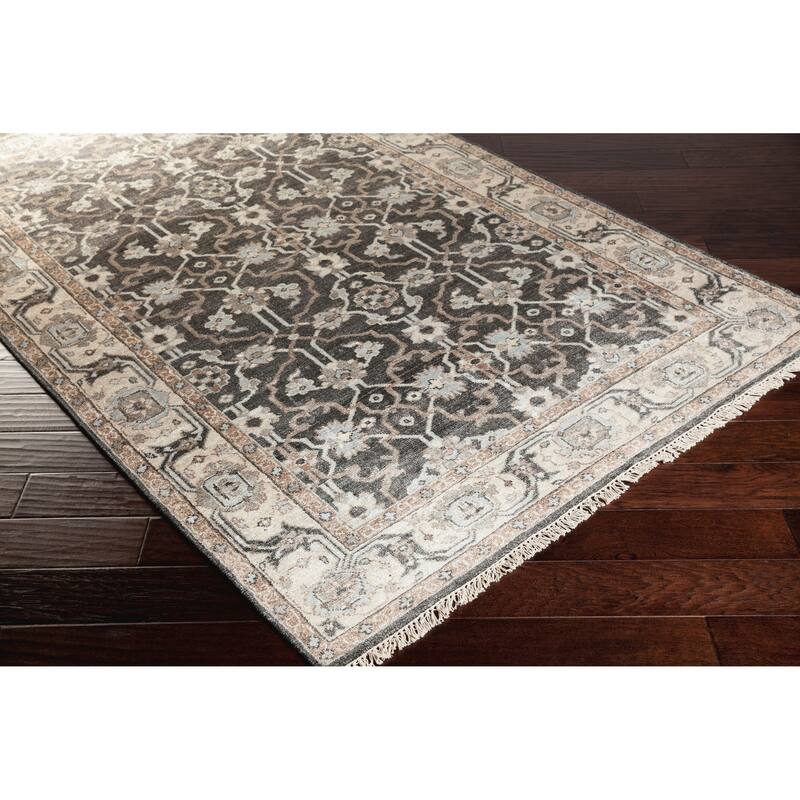 Hand-Knotted Bingham Border Viscose Area Rug - 8' Round