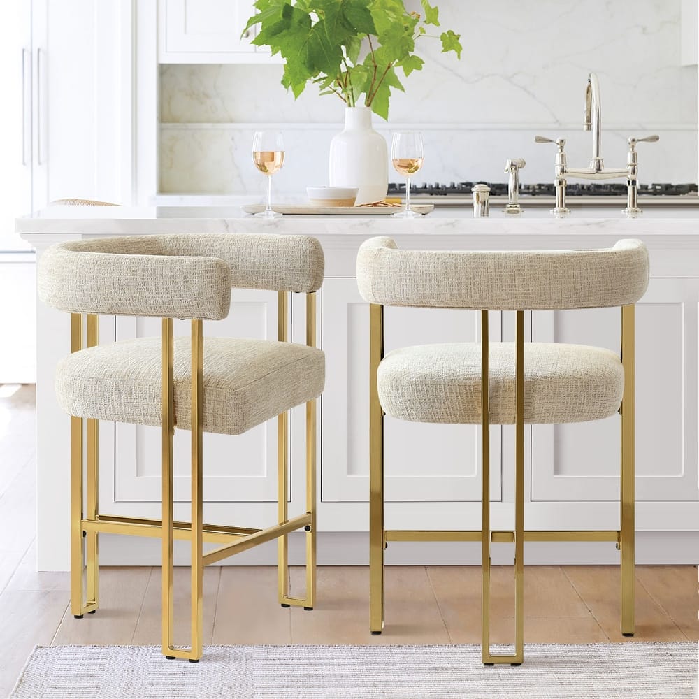 Upholstered Gold Chenille Counter Stool (Set of 2)