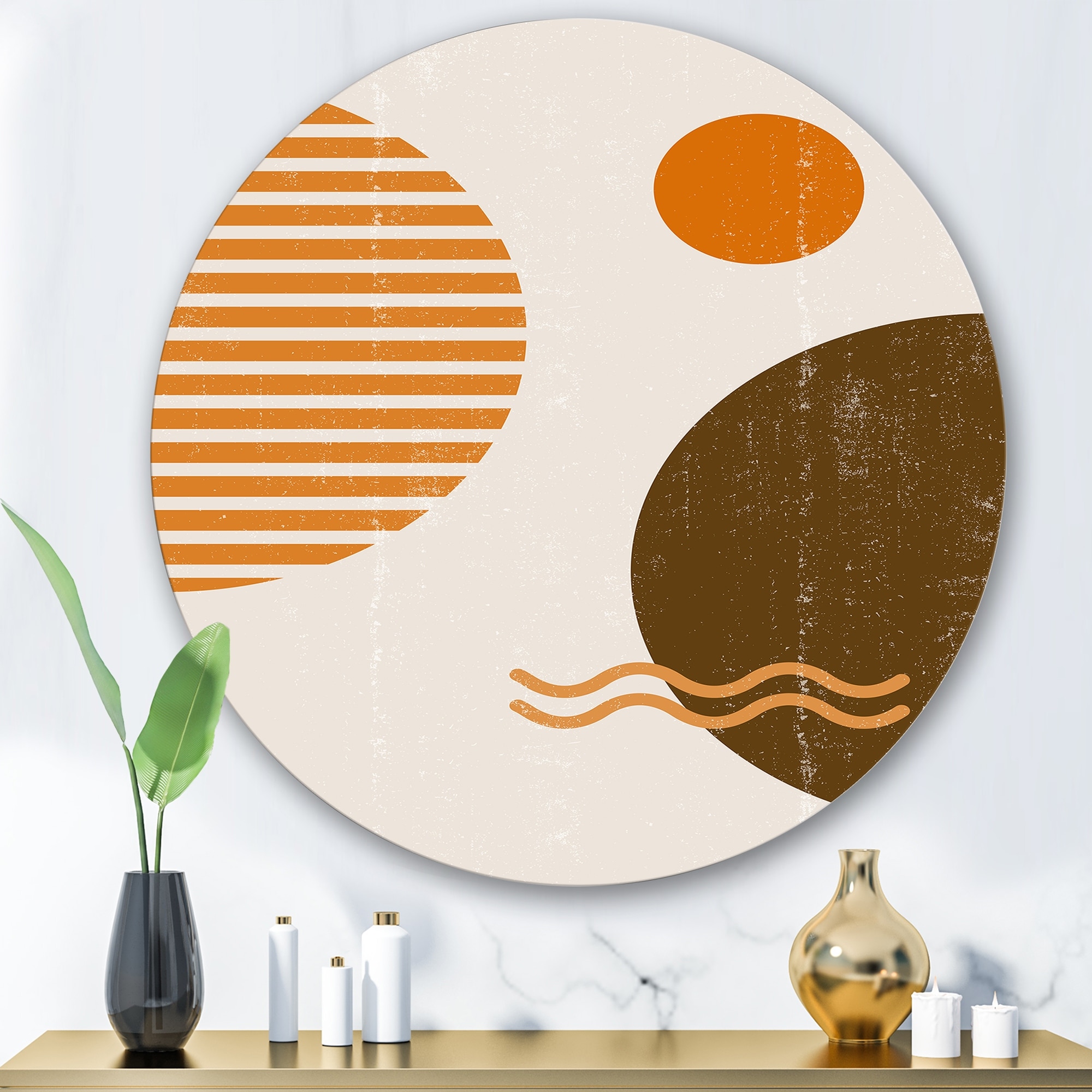 Designart 'Abstract Minimal Sun and Moon In Earth Tones III' Modern Metal  Circle Wall Art Bed Bath  Beyond 33358399