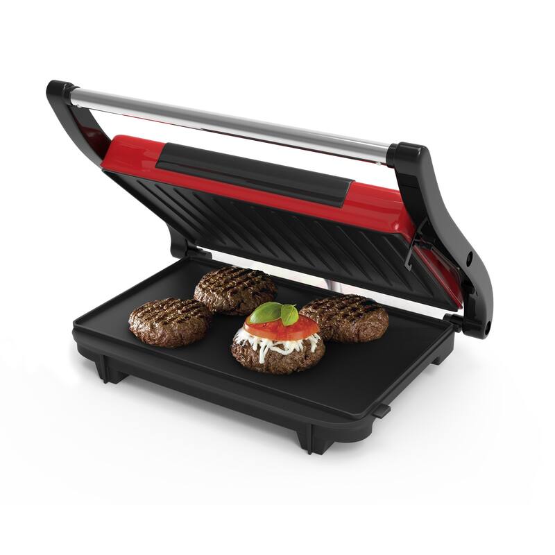 Panini Press - Sandwich Maker with Nonstick Plates by Chef Buddy (Red)
