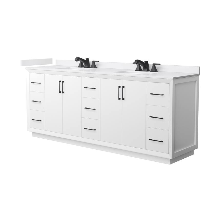 Wyndham Collection WCF4141-84D-VCA-US3MXX Strada 84" Free Standing - White / White Cultured Marble Top / Matte Black