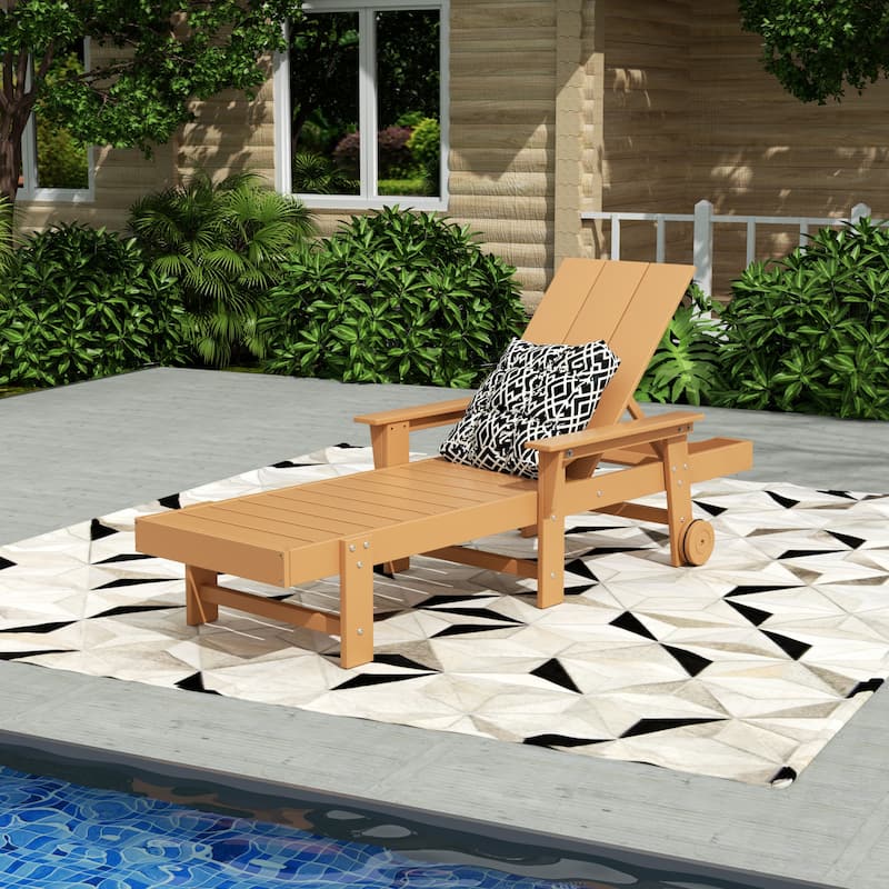 Shoreside Modern Poly Reclining Eco-Friendly All Weather Chaise Lounge With Arms & Wheels