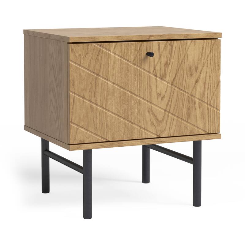 Studio London Amara Side Table - Oak Effect with Drawer and Steel Legs