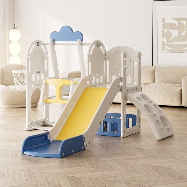 slide 2 of 17, 5 in 1 Multi Toddler Sturdy Swing Set with Climbing and Swing Blue+Yellow
