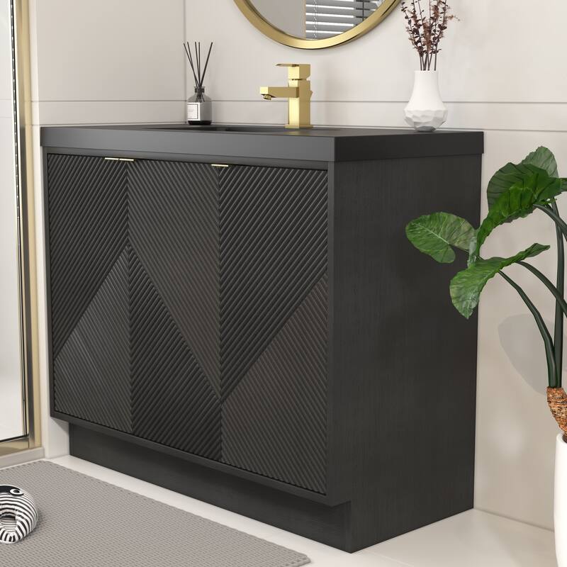Milano 42" Freestanding (L) Bathroom Vanity with Black Acrylic Sink