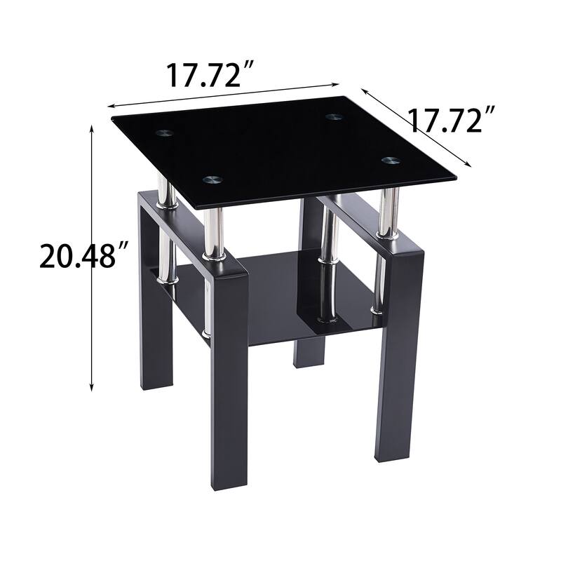 2-Piece Tempered Black Glass Sofa Table - 17.71 x 17.71 x 20.47