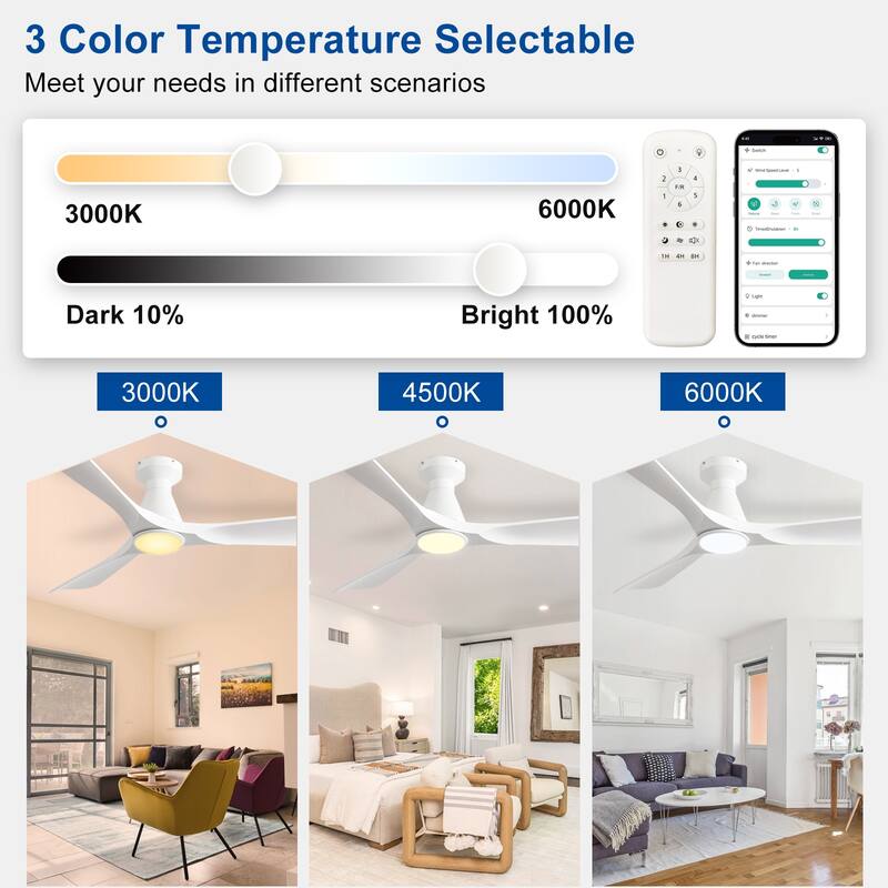 Ceiling Fans with Lights and APP: Flush Mount Low Profile Ceiling Fan for Bedroom - Dimmable Indoor Outdoor Fan