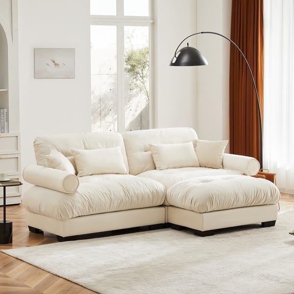 Modern Sectional Couch Comfortable Upholstered Sofa Set with Lumbar Pillow and Throw Pillow for Living Room