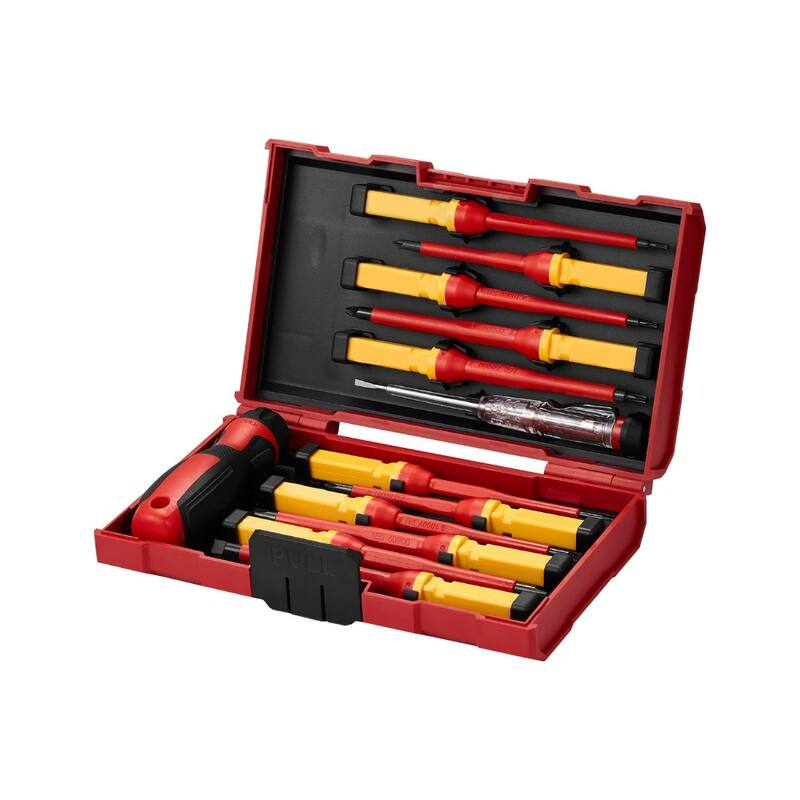 13 Piece Plastic Insulated Screwdriver Tool Set Ideal for Electricians or Industrial Technicians - 8.26" x 5.1" x 1.6"