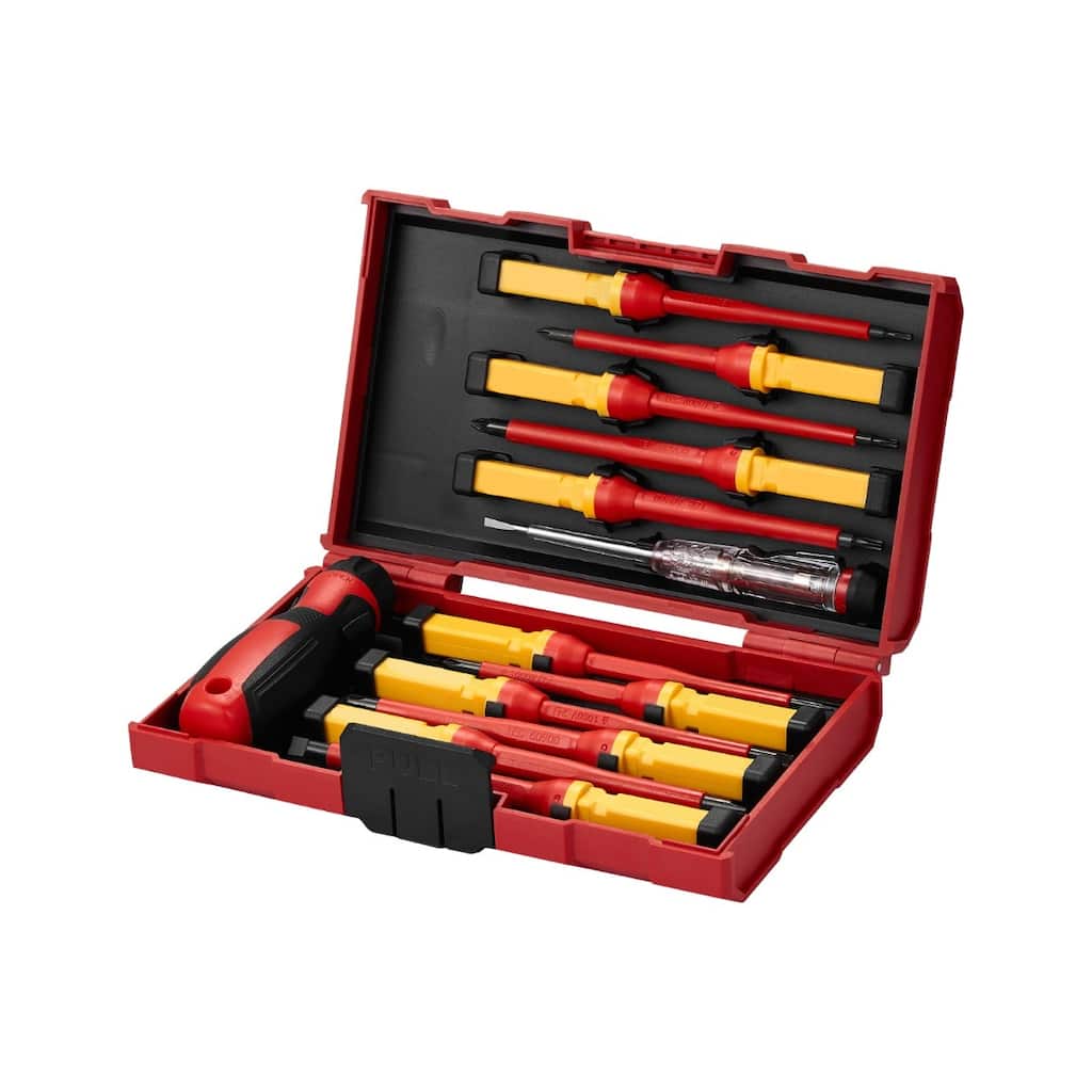 13 Piece Plastic Insulated Screwdriver Tool Set Ideal for Electricians or Industrial Technicians - 8.26" x 5.1" x 1.6"