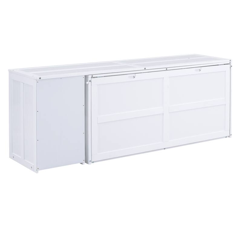 Solid Wood Queen Size Murphy Bed with Rotable Desk, Hidden Wall Murphy Bed Frame w/Slats Support for Bedroom/Apartment