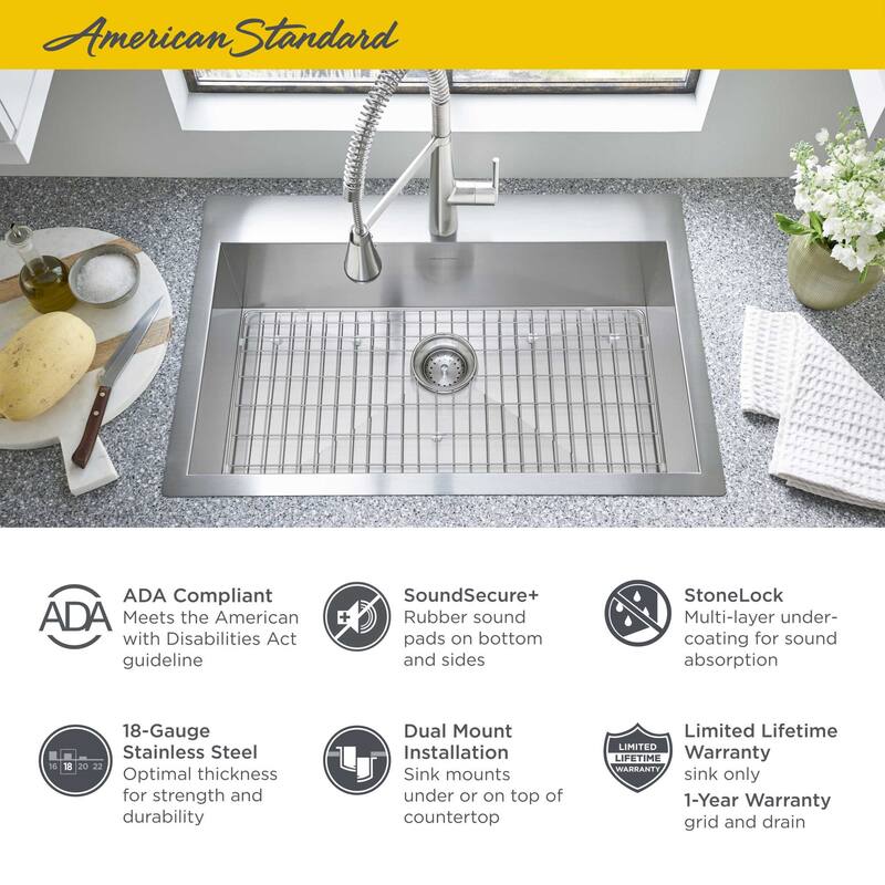American Standard Edgewater 33" Drop In or Undermount Single Basin
