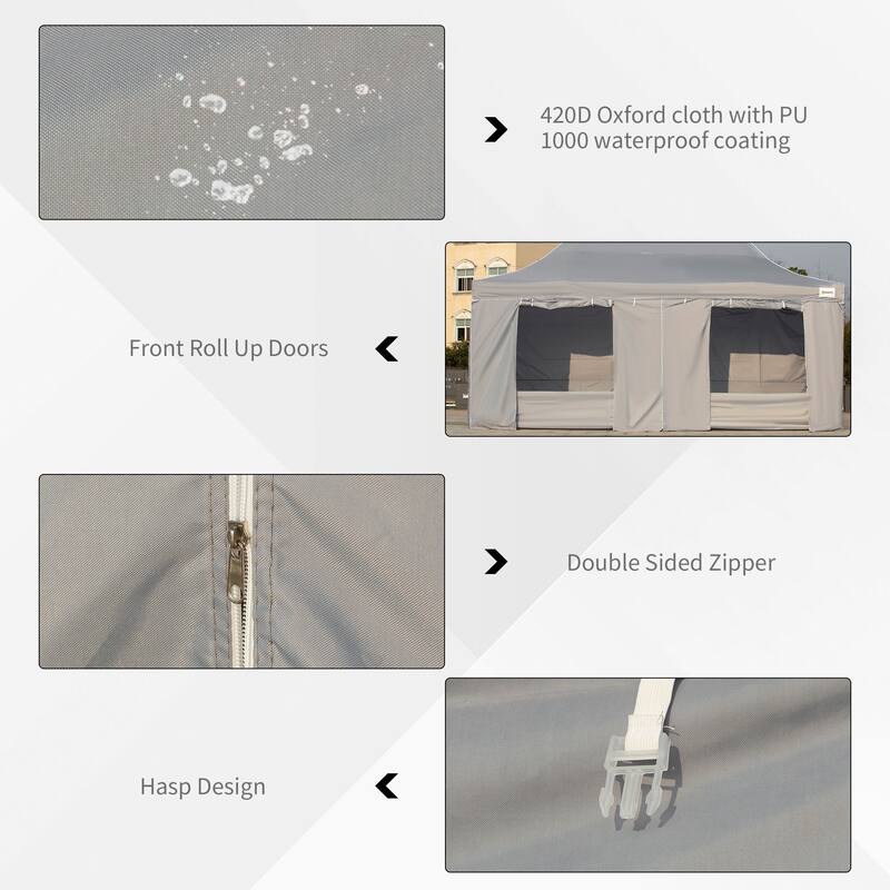 Outsunny 20' x 10' Pop Up Canopy Tent Large Outdoor Shelter with 7 Removable Zippered Sidewalls and Roller Bag