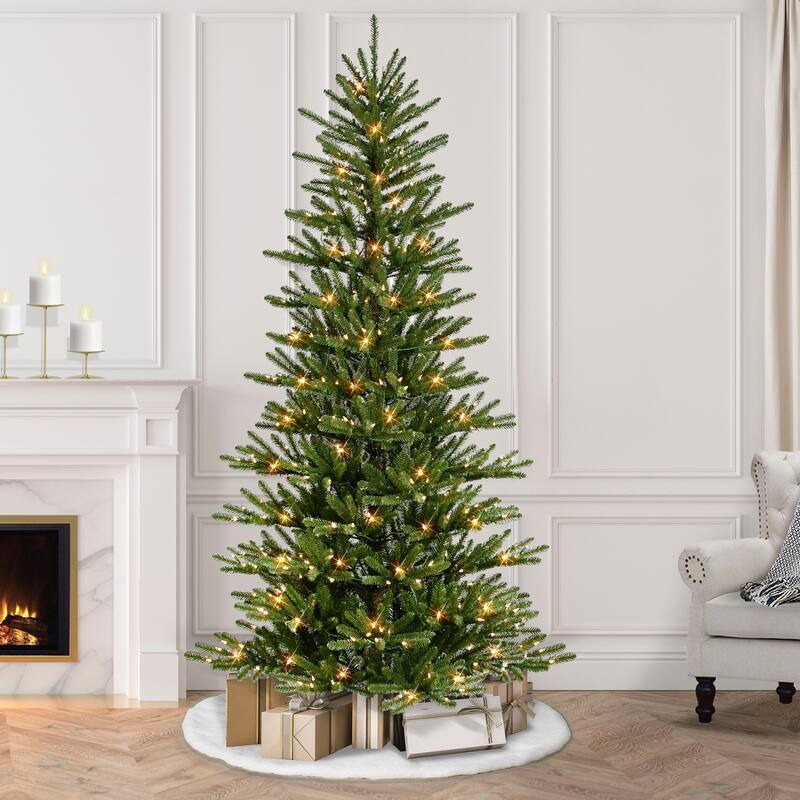 Puleo International 7.5 ft. Pre-Lit Artificial Mountain View Spruce Tree with 450 Warm White LED Lights - 7.5 Foot - Green