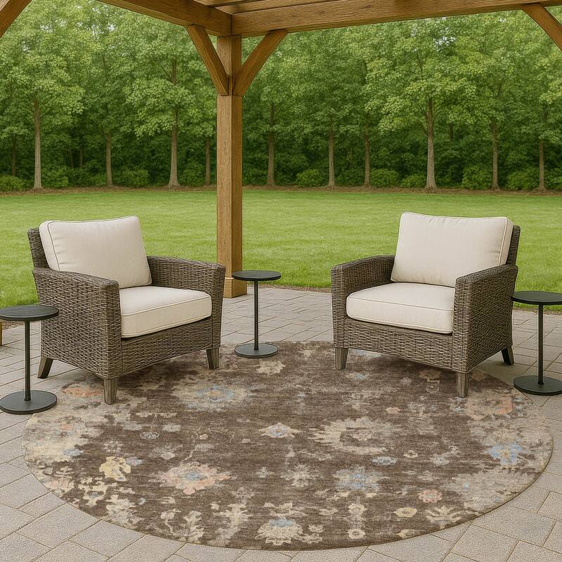 Machine Washable Indoor/ Outdoor Vintage Traditional Chantille Rug - Chocolate - 8' x 8'