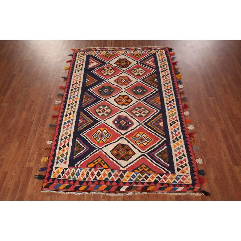 Kilim Qashqai Persian Area Rug Flatweave Wool Carpet - 5'4"x 8'1"
