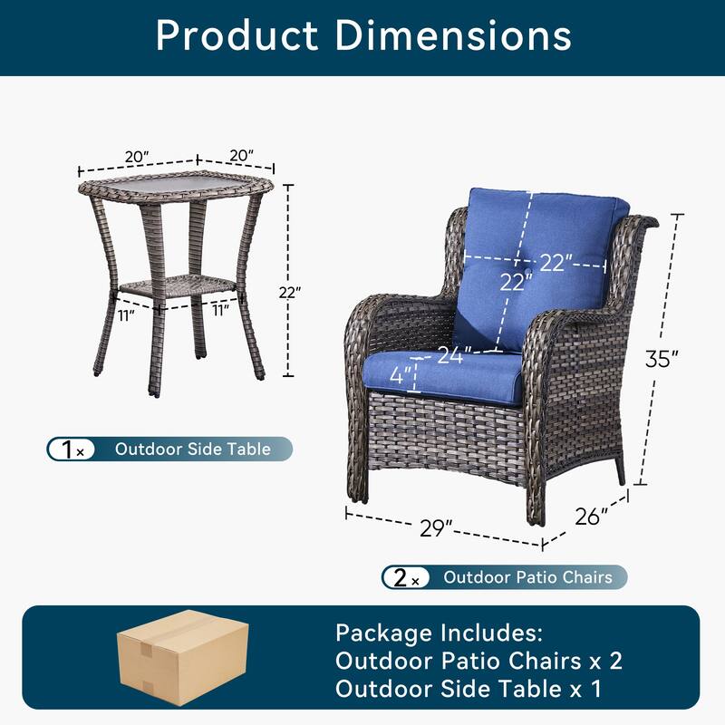 Pocassy Outdoor Patio Chairs Ottoman Table with 4 Inch Cushion