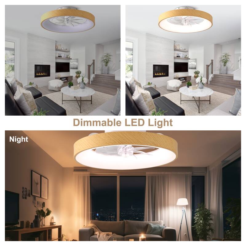 Bella Depot 20" Modern Wood-Look Flush Mount Ceiling Fan with Light and Remote Dimmable RGB Light