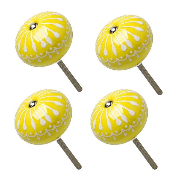 4pcs Ceramic Knobs Vintage Knob Drawer Pull Handle Furniture Door Desk Cupboard Wardrobe Dresser Decorative Yellow