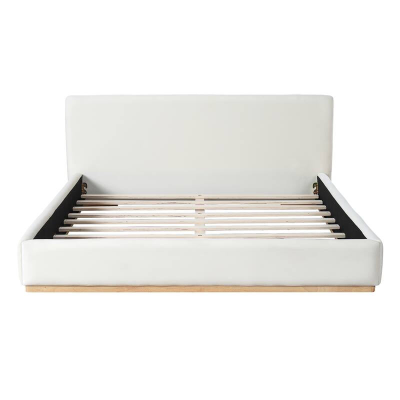 Elegant Upholstered Queen Size Bed with Solid Wood Frame in White