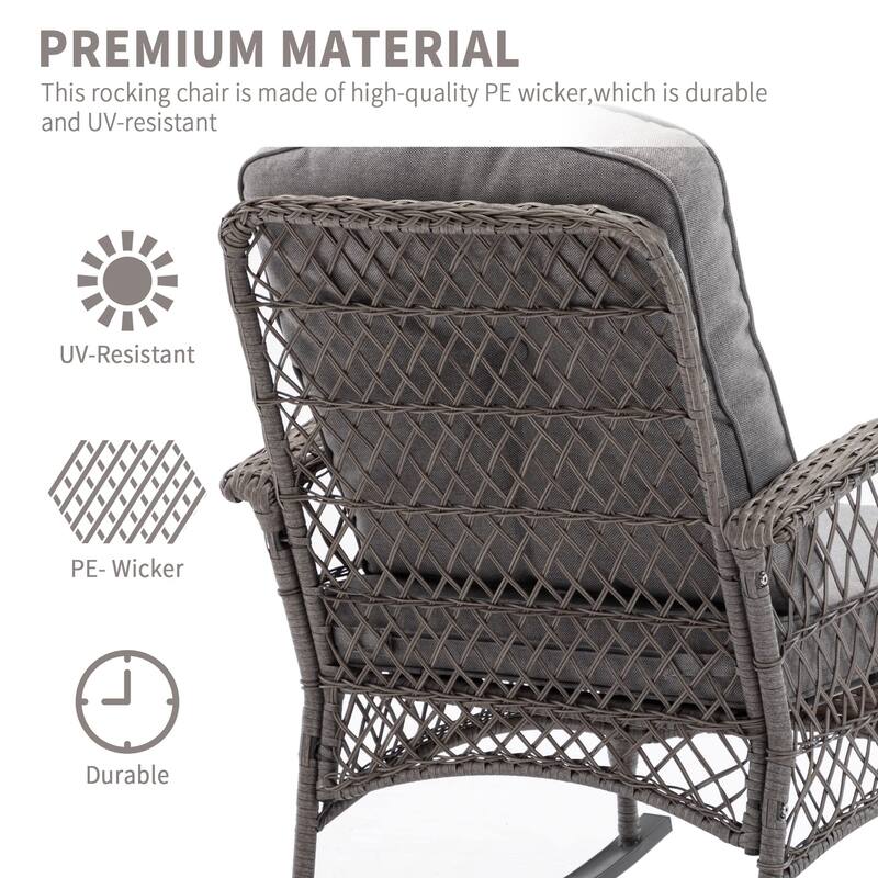 3 Pieces Outdoor Swivel Rocker Chairs, 360 Degree, Thickened Cushions & Glass Coffee Table