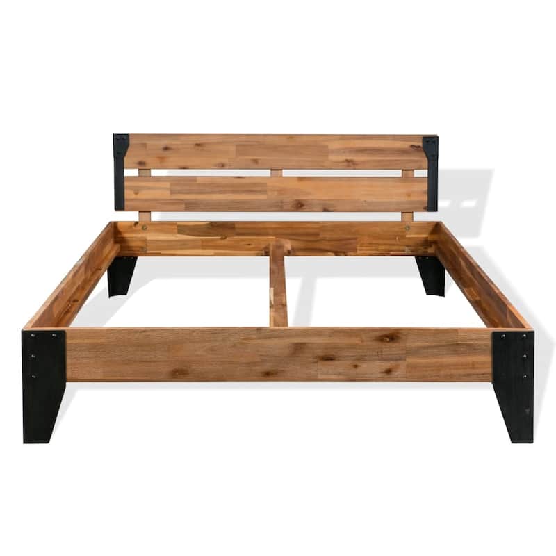 vidaXL Bed Frame Solid Acacia Wood Steel 59.8"x79.9"