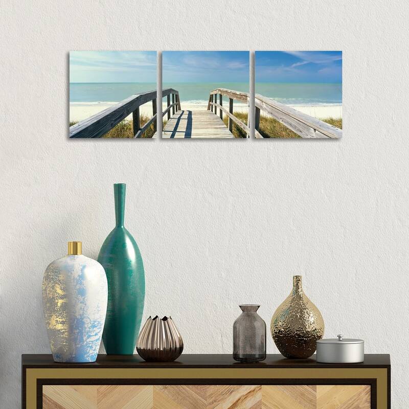 iCanvas "Boardwalk on the beach, Gasparilla Island, Florida, USA" by Panoramic Images 3-Piece Canvas Wall Art Set - 12x36x1.5