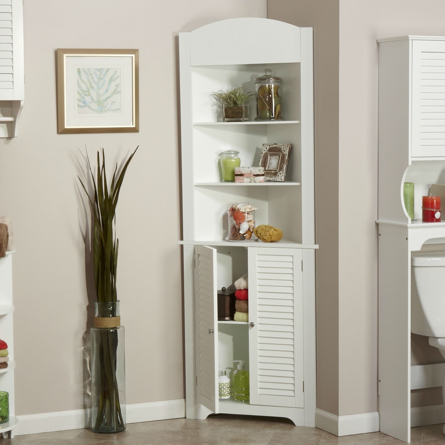 Shop Bathroom Linen Tower Corner Storage Cabinet With 3 Open Shelves In White Overstock 30677591