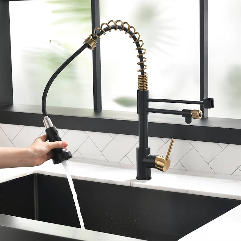 Single Handle Commercial Kitchen Sink Faucet With Pull Down Sprayer Modern Spring Single Hole Basin Taps