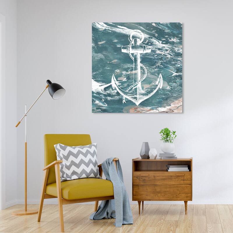 Wynwood Studio Prints Nautical and Coastal Anchors Away Blue and Turquoise Nautical & Coastal Wall Art Canvas Print - 30 x 30