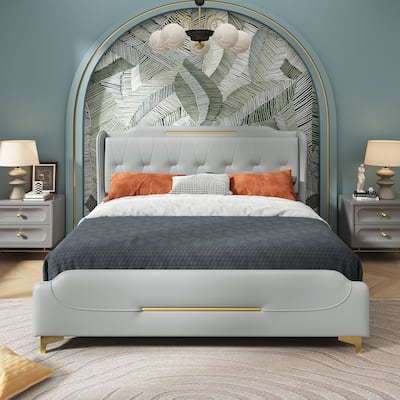 Queen Platform Bed - PU Leather - Wingback Style