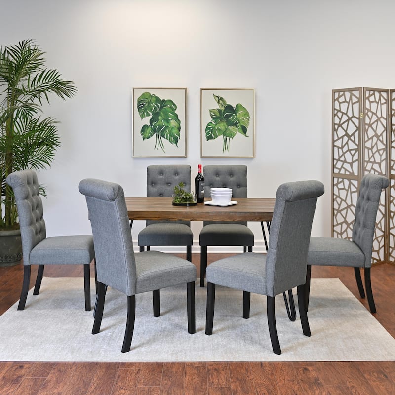 Roundhill Furniture Ashford 7-Piece Dining Set, Hairpin Dining Table with 6 Chairs - Grey