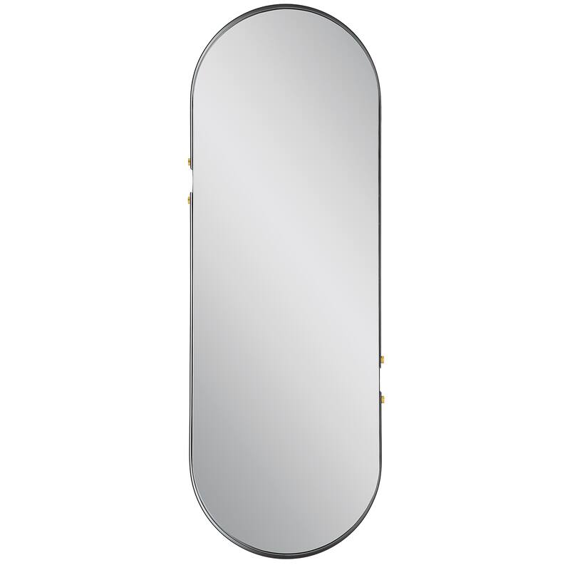Matte Black Oval Mirror - 14.96"W x 43.31"H x 1.57"D