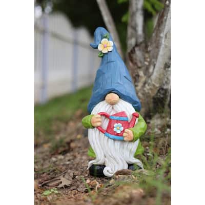Country Rustic Gnome with Watering Can Outdoor Garden Statue - 14"