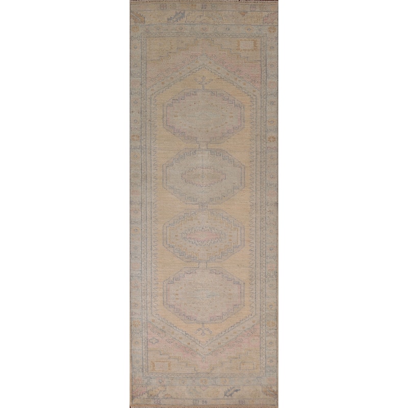 Vegetable Dye Oushak Oriental Runner Rug Handmade Wool Carpet - 3'0"x 9'7"